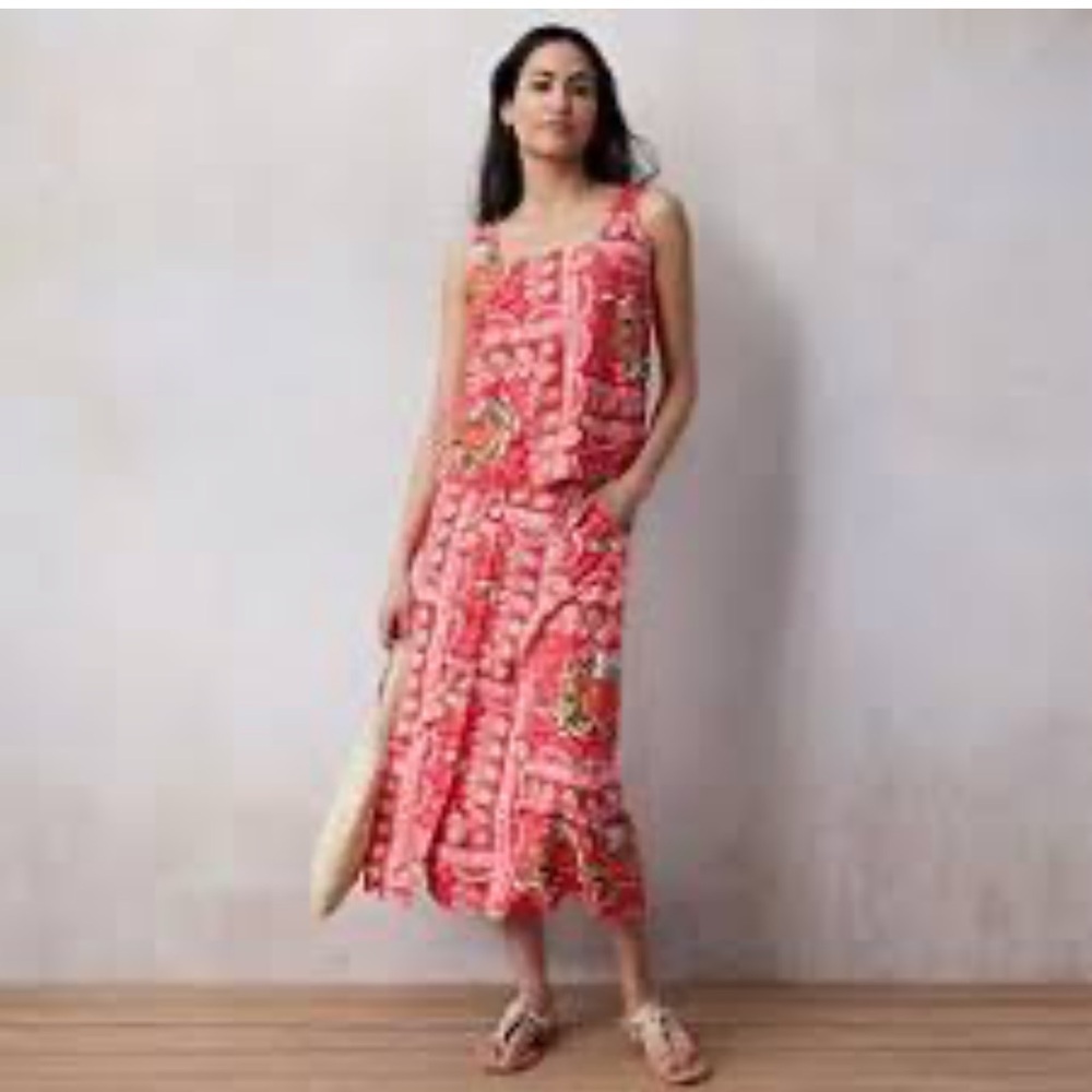 Lauren Conrad Tank top Midi Skirt SET red floral print